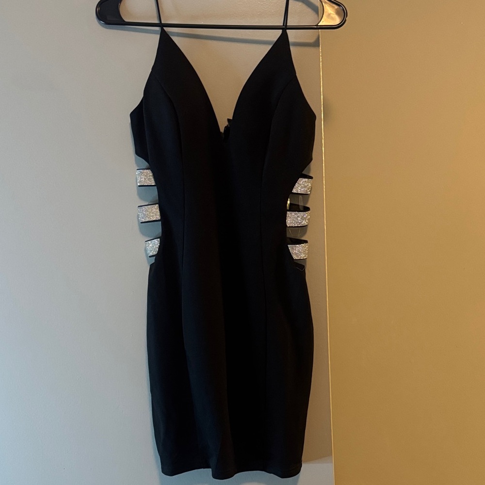 Windsor Elegant Black Mini Dress with Silver Accents